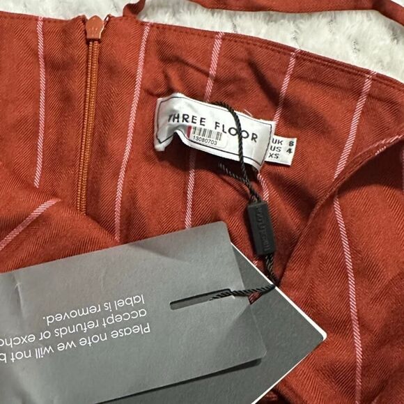 Three Floor Margaux Jumpsuit Womens 4 Burnt Orange Linen Striped Ruffle NWT - Picture 5 of 9